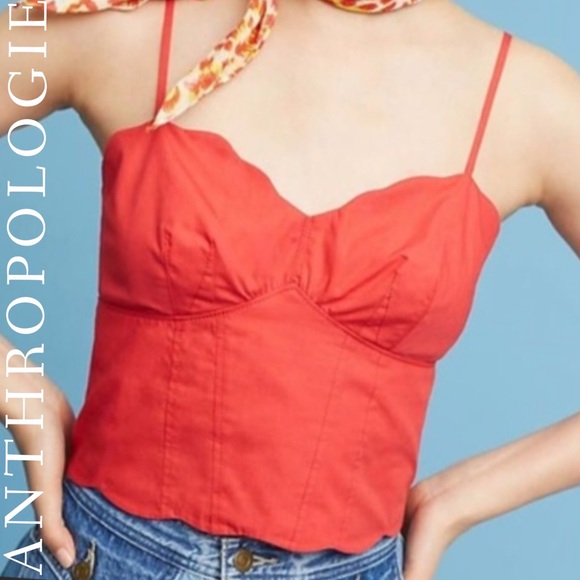 Anthropologie Tops - Anthropologie MAEVE Red Bo Scalloped Crop Top
